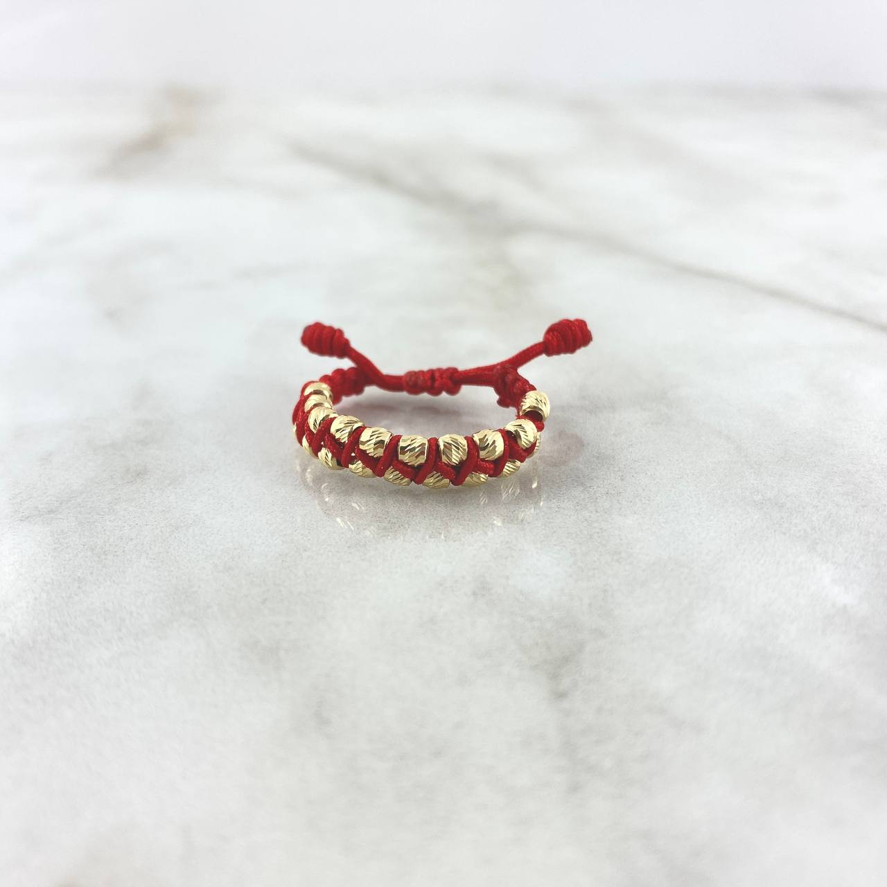 Anillo Rojo Zig - Zag 1.6gr / 3mm Bolas Diamantadas 20 Und Oro Amarillo ©