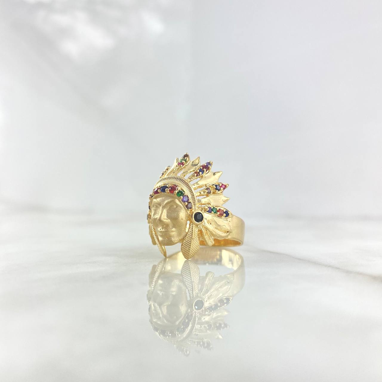 Anillo Indio 13.25gr / T10 / Circones Multicolores Oro Amarillo ©