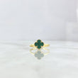 Anillo Trébol VCyA 2.45gr / T7 3/4 / 10mm Malaquita Verde Punteada Oro Amarillo +4 ©