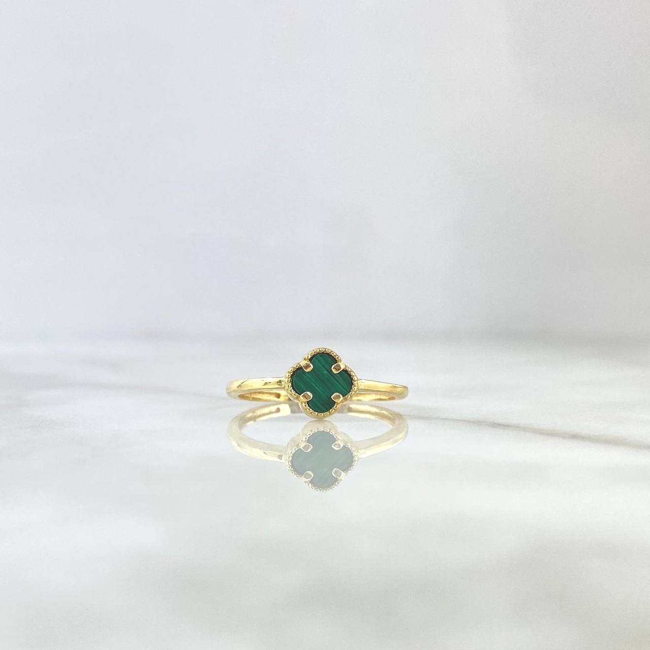 Anillo Trébol VCyA 1.9gr / T6 3/4 / 8mm Malaquita Verde Punteado Oro Amarillo +4