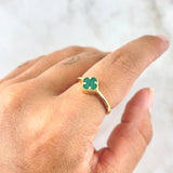 Anillo Trébol VCyA 1.9gr / T6 3/4 / 8mm Malaquita Verde Punteado Oro Amarillo +4