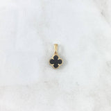 Dije Trébol VCyA 1.2gr / 1.7cm / 10mm Onix Negro Liso Oro Amarillo Nac.Esp. *