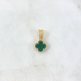 Dije Trébol VCyA 1.4gr / 1.7cm / 10mm Malaquita Verde Punteada - Circones Blancos Oro Amarillo +4