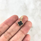 Dije Trébol VCyA 1.4gr / 1.7cm / 10mm Onix Negro Punteado - Circones Blancos Oro Amarillo Nac.Esp. *