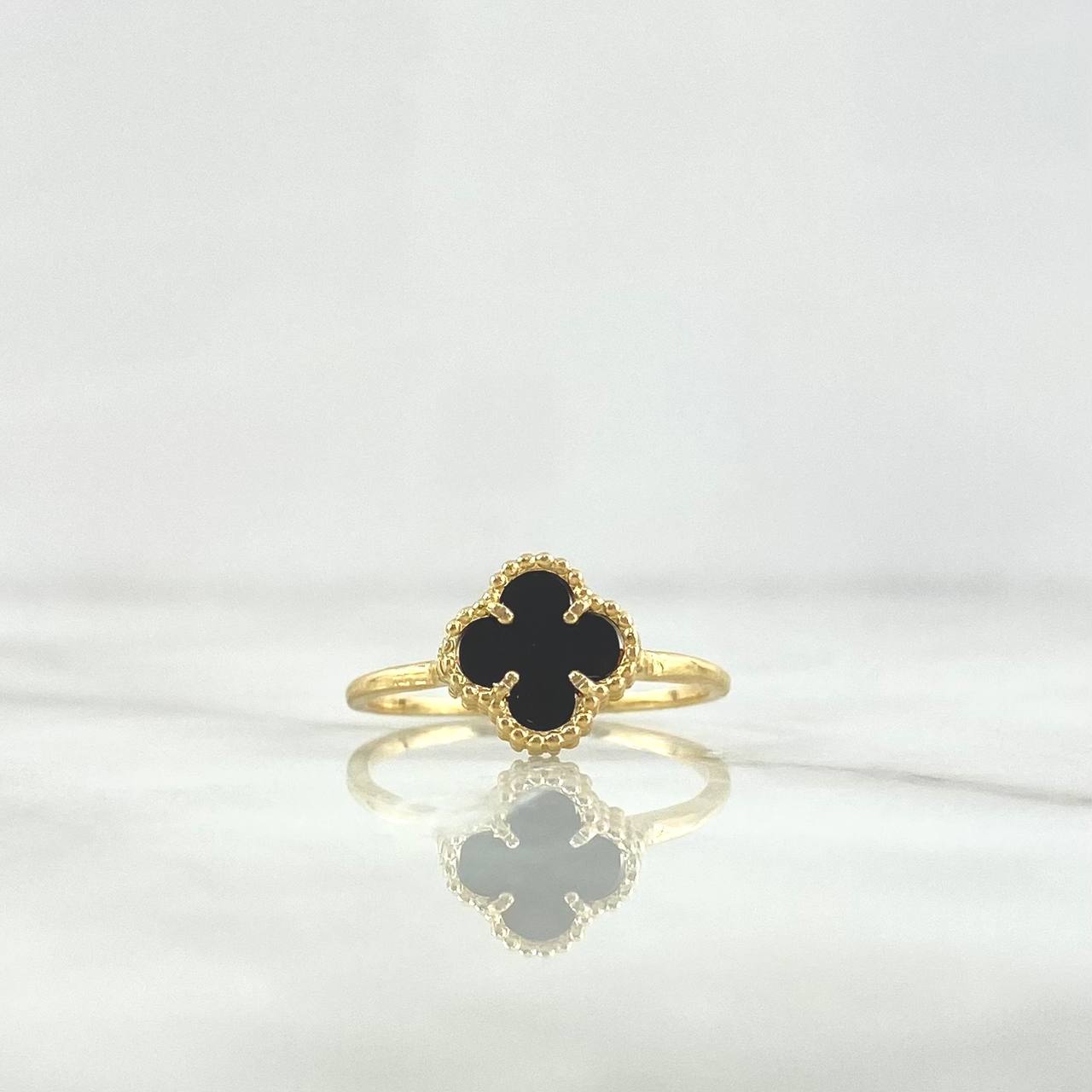 Anillo Trébol VCyA 2.5gr / T8 1/2 / Onix Negro Punteado Oro Amarillo +4