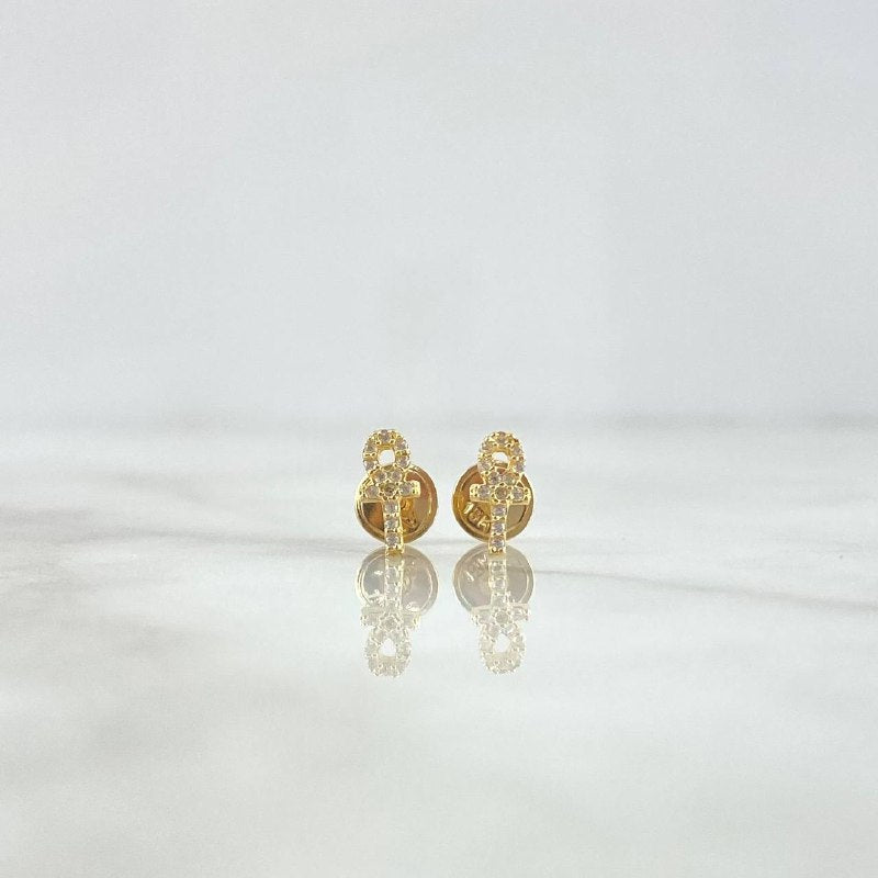 Topos Cruz Anj 0.7gr / 0.8cm / Circones Blancos  Oro Amarillo