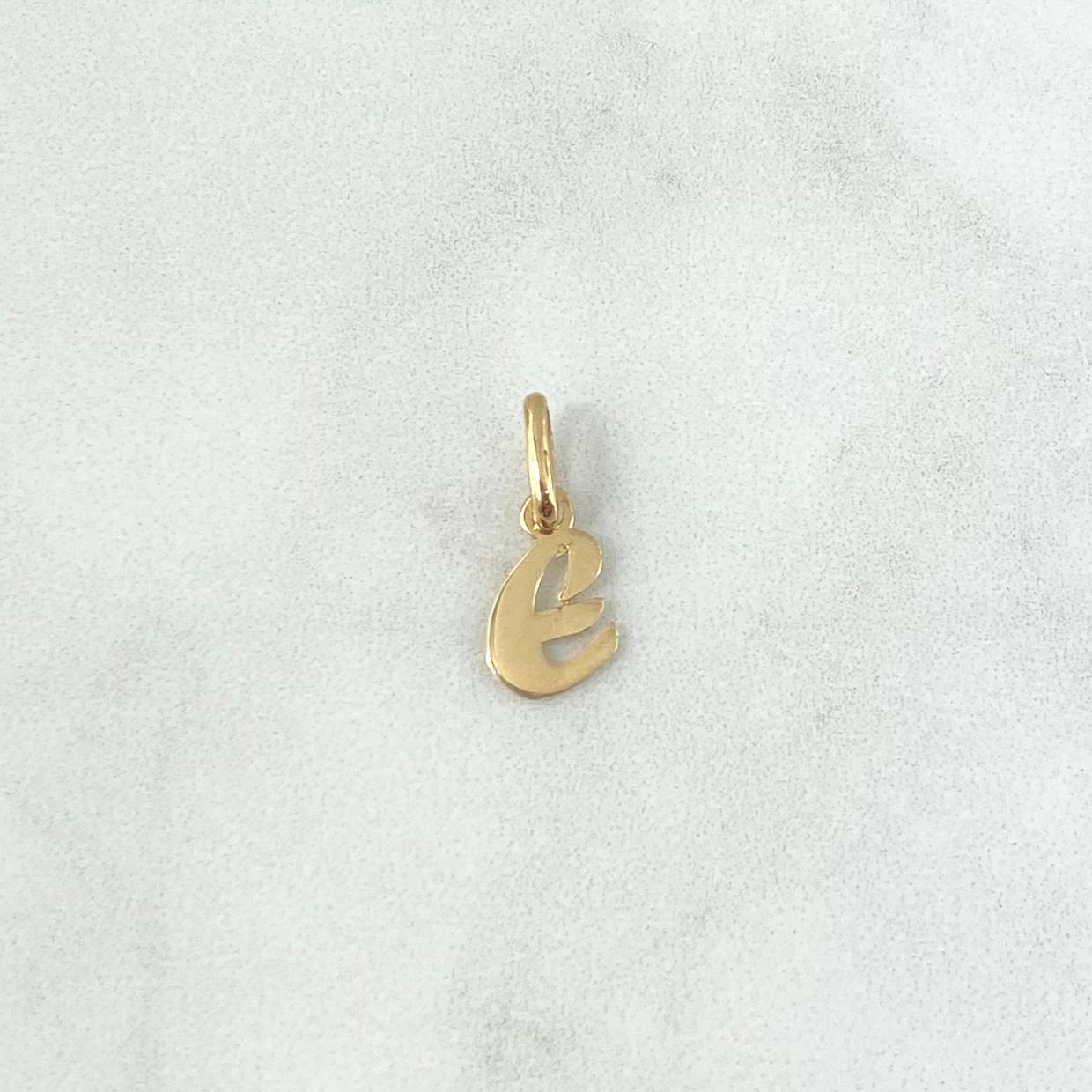 Dije Letra E Cursiva 0.4gr / 1.6cm-Lisa Oro Amarillo 18K