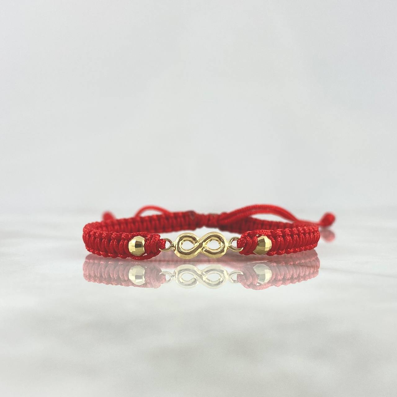 Pulsera Roja Infinito 0.55gr / 4mm Bolas Discoteca 2 Und Oro Amarillo