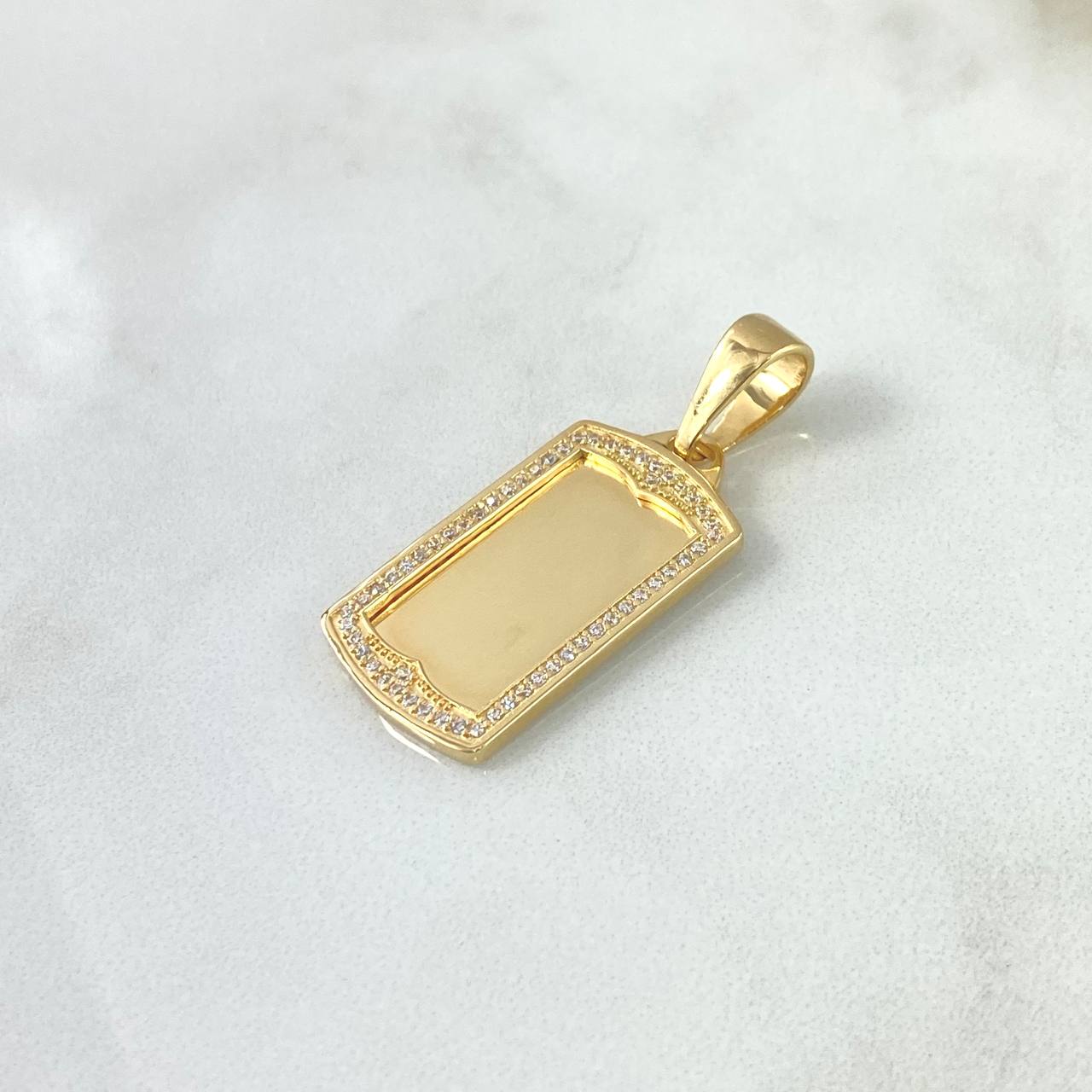 Dije Placa Rectangular 5.15gr / 3.6cm / Circones Blancos Oro Amarillo