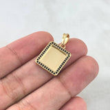 Dije Placa Cuadrada 3.05gr / 2.4cm / Circones Negros Oro Amarillo *