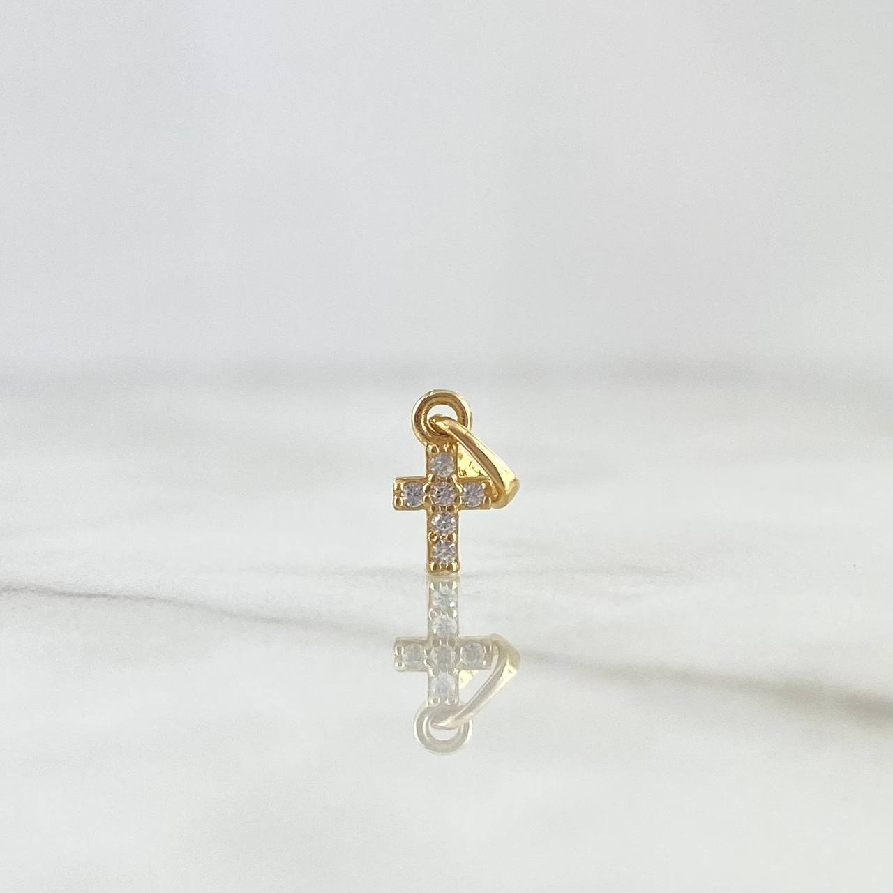 Dije Cruz 0.65gr / 2cm / Circones Blancos Oro Amarillo 18K