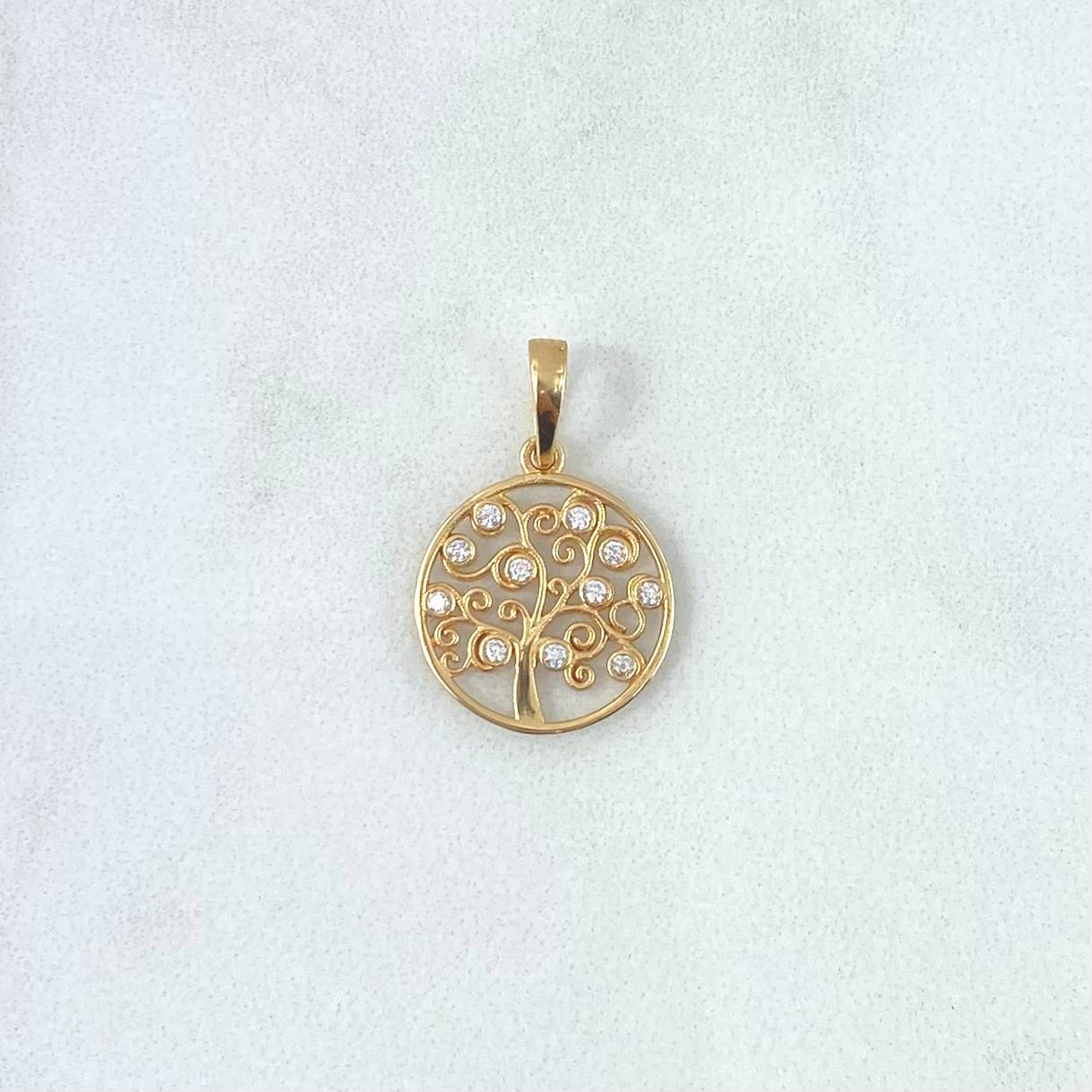 Dije Árbol De La Vida 1.25gr / 2cm / Circular - Circones Blancos Oro Amarillo