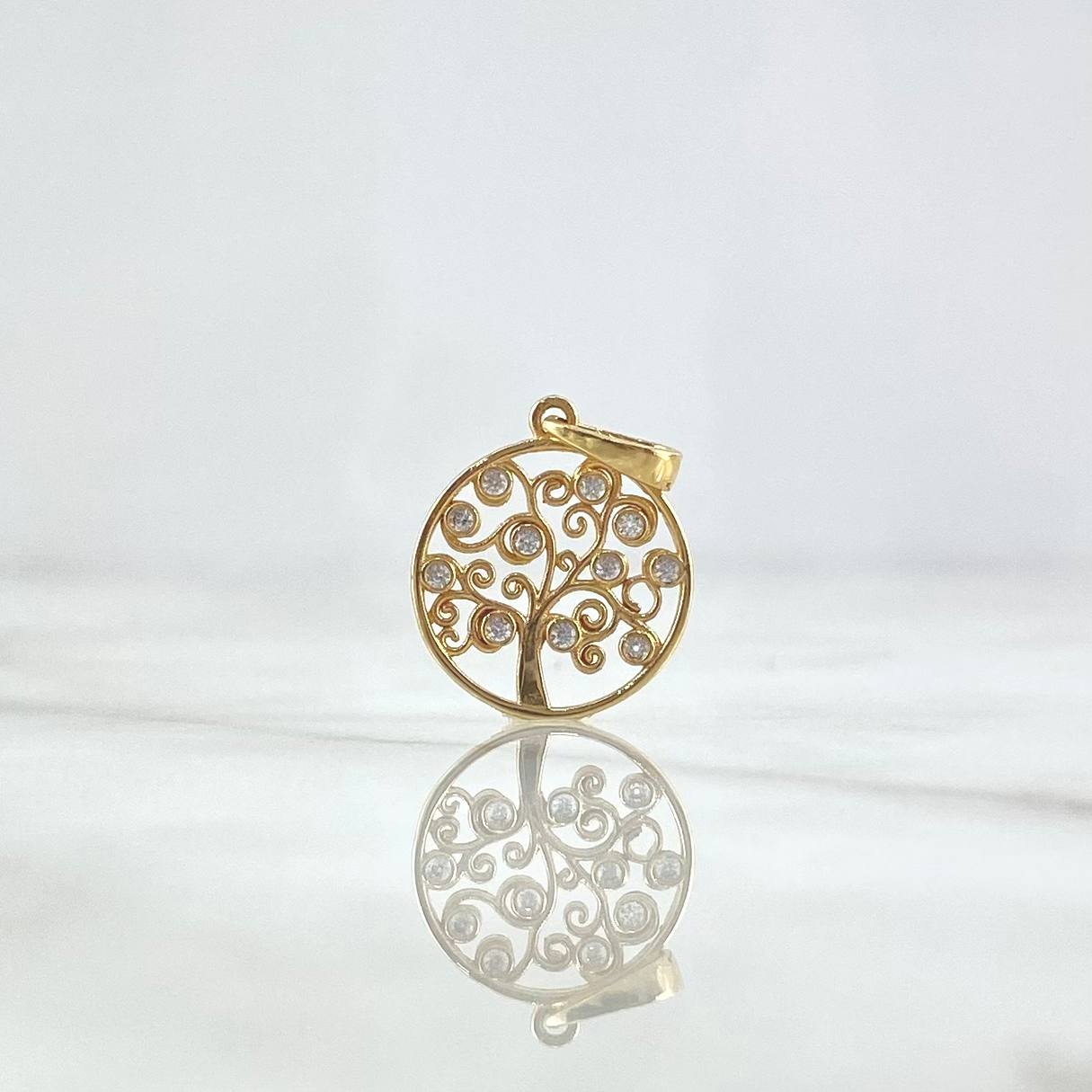 Dije Árbol De La Vida 1.25gr / 2cm / Circular - Circones Blancos Oro Amarillo ©