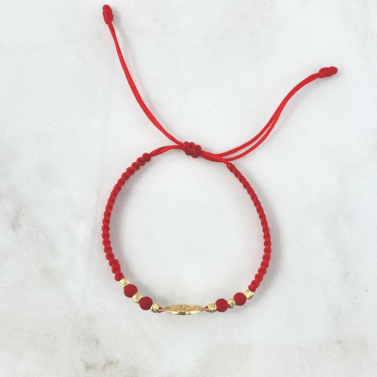 Pulsera Roja Árbol De La Vida Liso 1gr / 3mm Bolas Diamantadas 6 Und Oro Amarillo ©