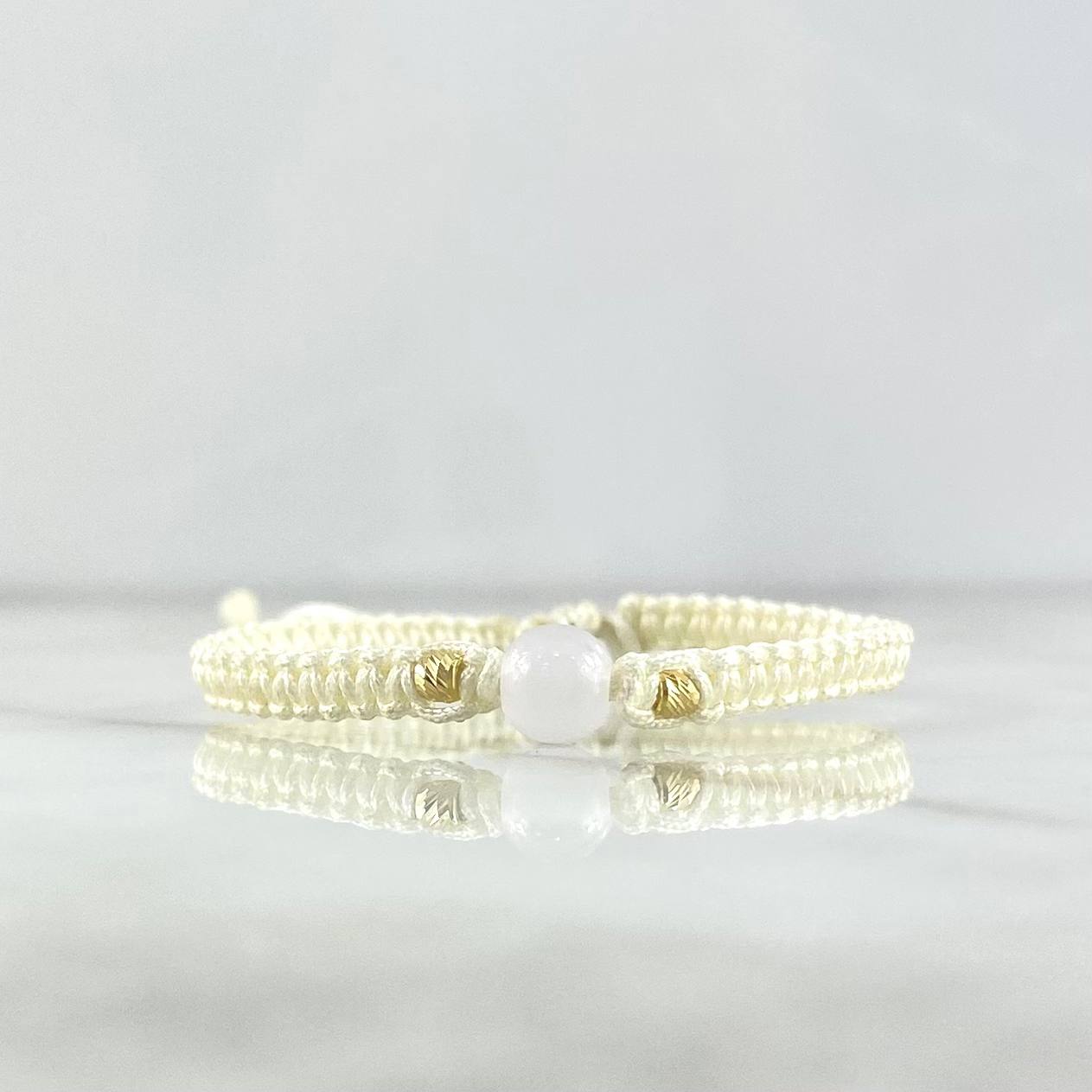 Pulsera Blanca Bola Deseos 3mm Bolas Diamantadas 2 Und Oro Amarillo