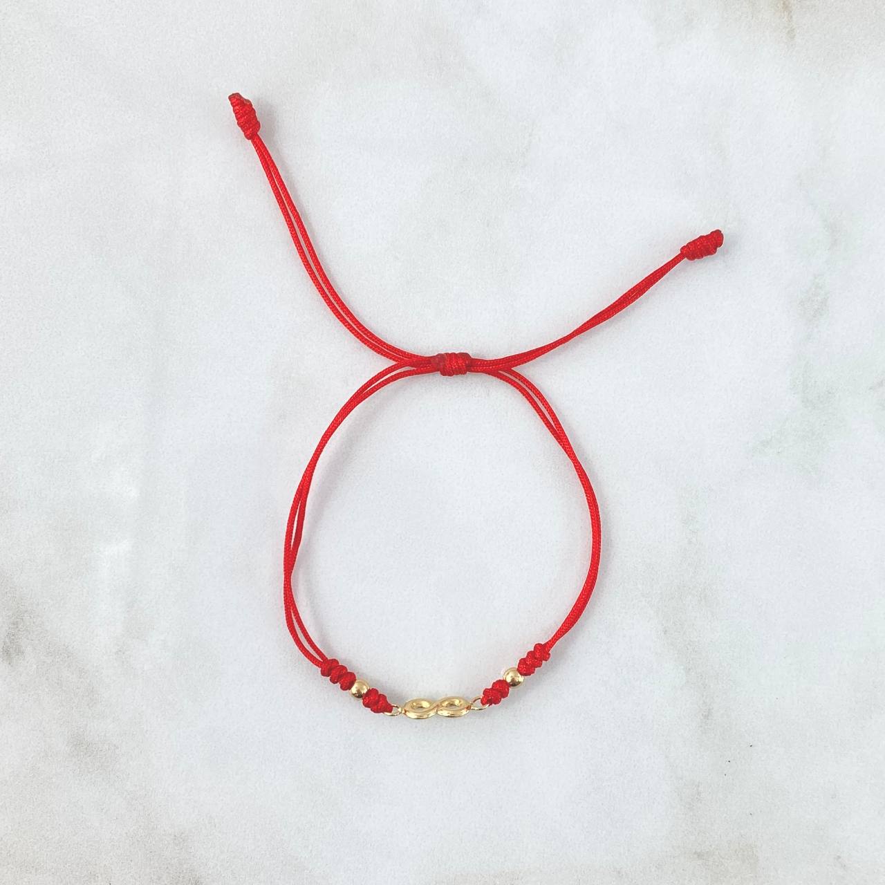 Pulsera Roja Infinito 0.4gr / 3mm Bolas Lisas 2 Und Oro Amarillo