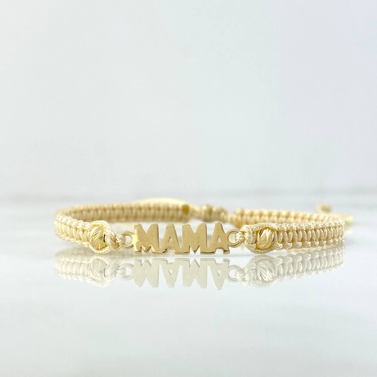 Pulsera Beige MAMÁ 0.8gr / 4mm Bolas Diamantadas 2 Und Oro Amarillo