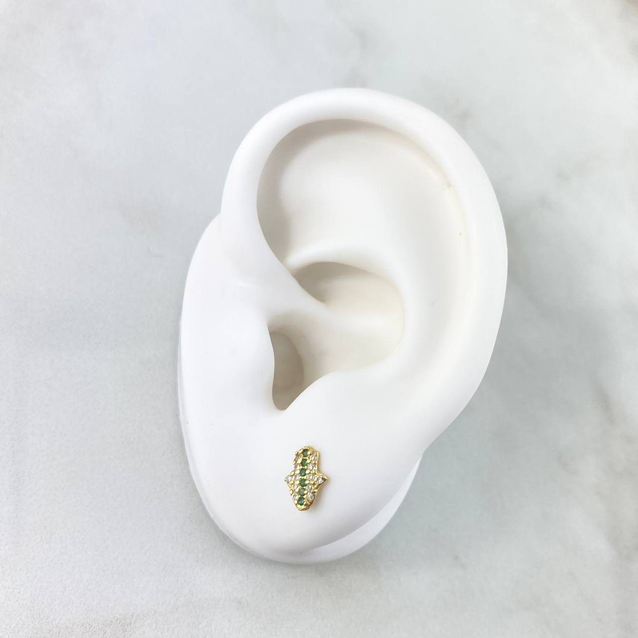 Topos Mano Hamsa Rayada 0.8gr / 7.5mm Circones Verdes Y Blancos Oro Amarillo