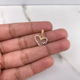 Dije Silueta Corazon Love 0.9gr / 1.8cm / Circones Blancos Dos Oros Amarillo Blanco $