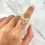 Anillo Mariposa 3.9gr / T6 3/4 / Circones Multicolor Oro Amarillo