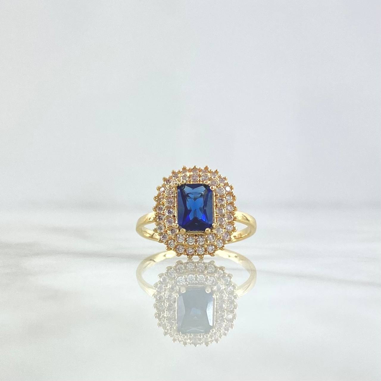 Anillo Solitario Halo Tupido 3.85gr / T7 / Circones Blancos Y Azul Oro Amarillo