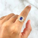 Anillo Solitario Halo Tupido 3.85gr / T7 / Circones Blancos Y Azul Oro Amarillo