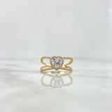 Anillo Corazon Enlazado 3.1gr / T7 1/4 / Circones Blancos Oro Amarillo