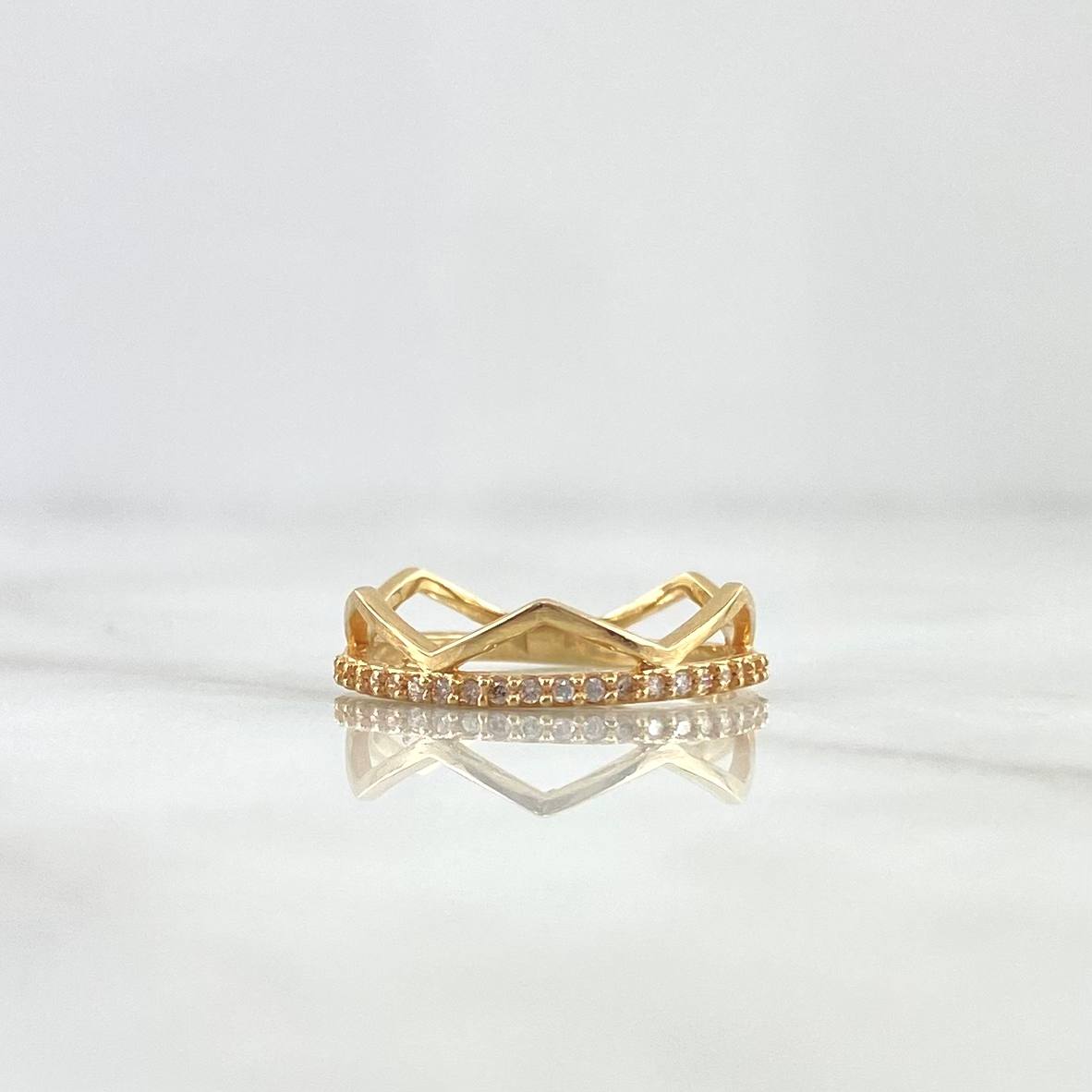 Anillo Corona Zigzag 1.7gr / T5 / Circones Blancos Oro Amarillo