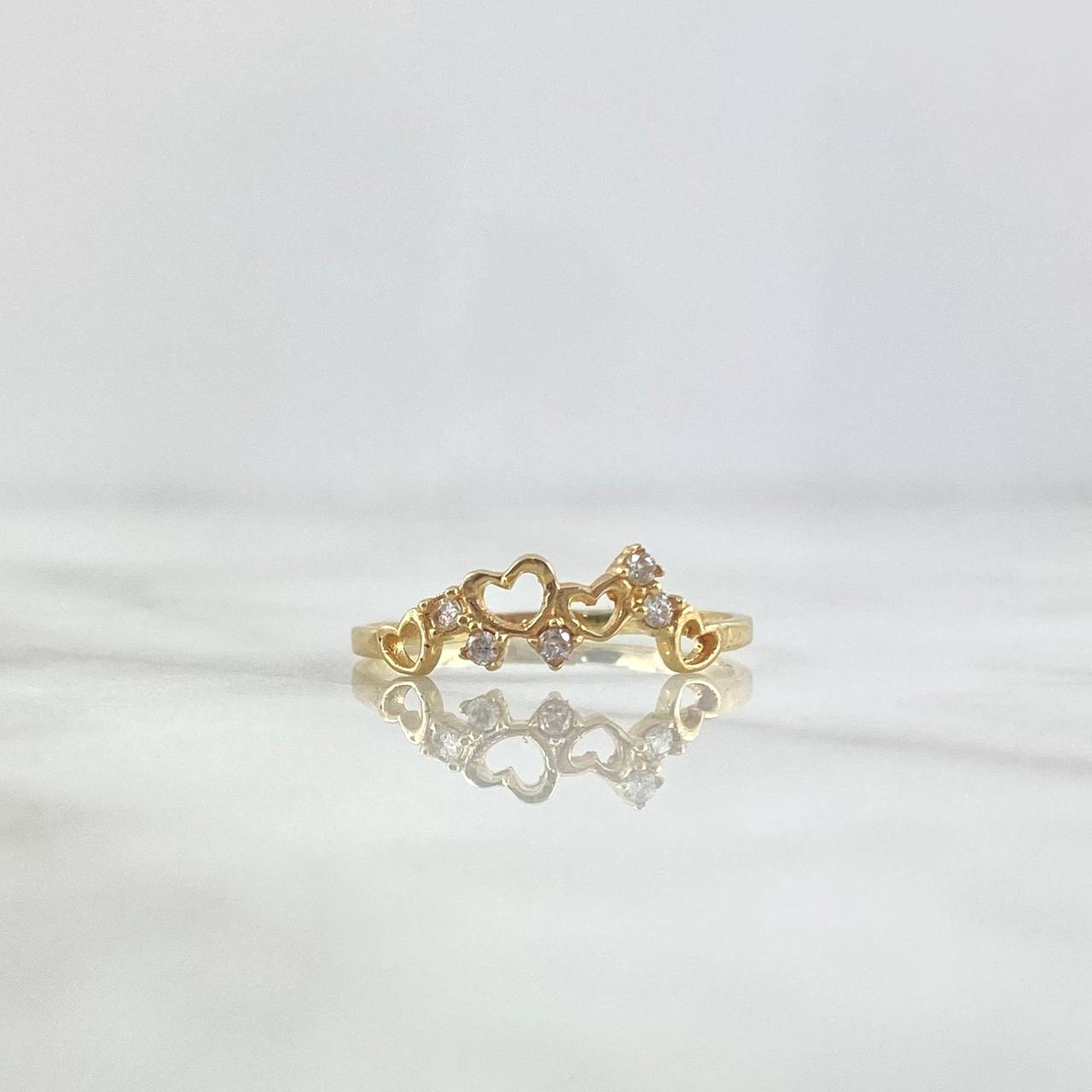 Anillo Corona De Corazones 1.2gr / T7 / Circones Blancos Oro Amarillo