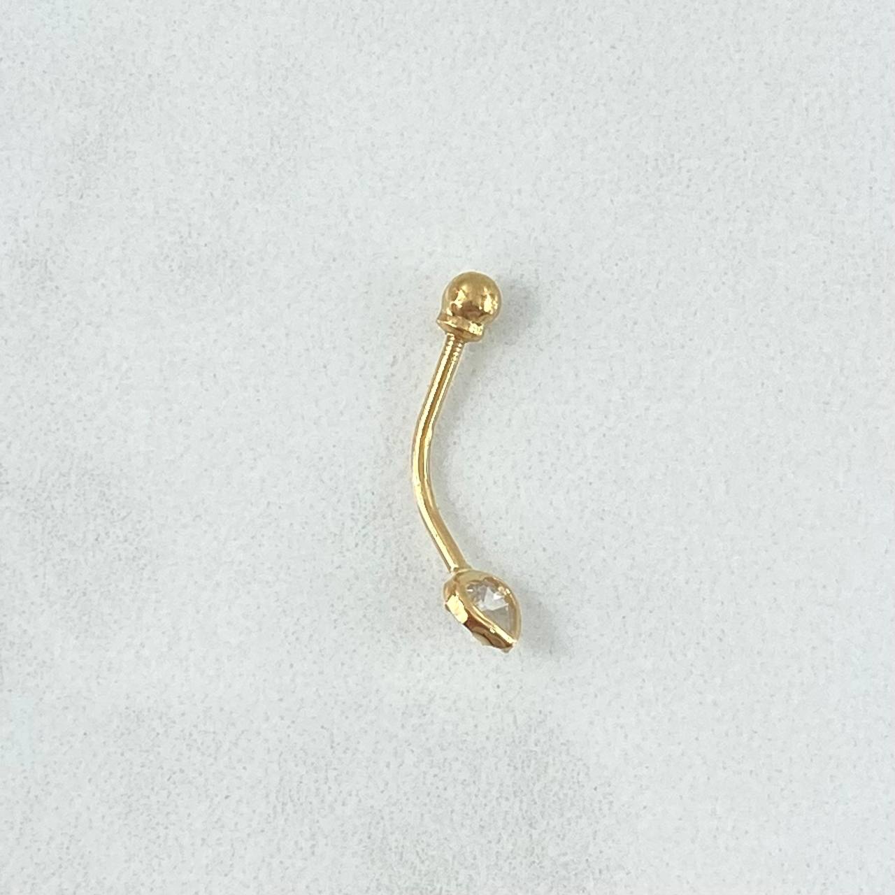 Piercing Corazón Bisel Ombligo 0.4gr / 2cm / Circon Blanco Oro Amarillo (Joya)