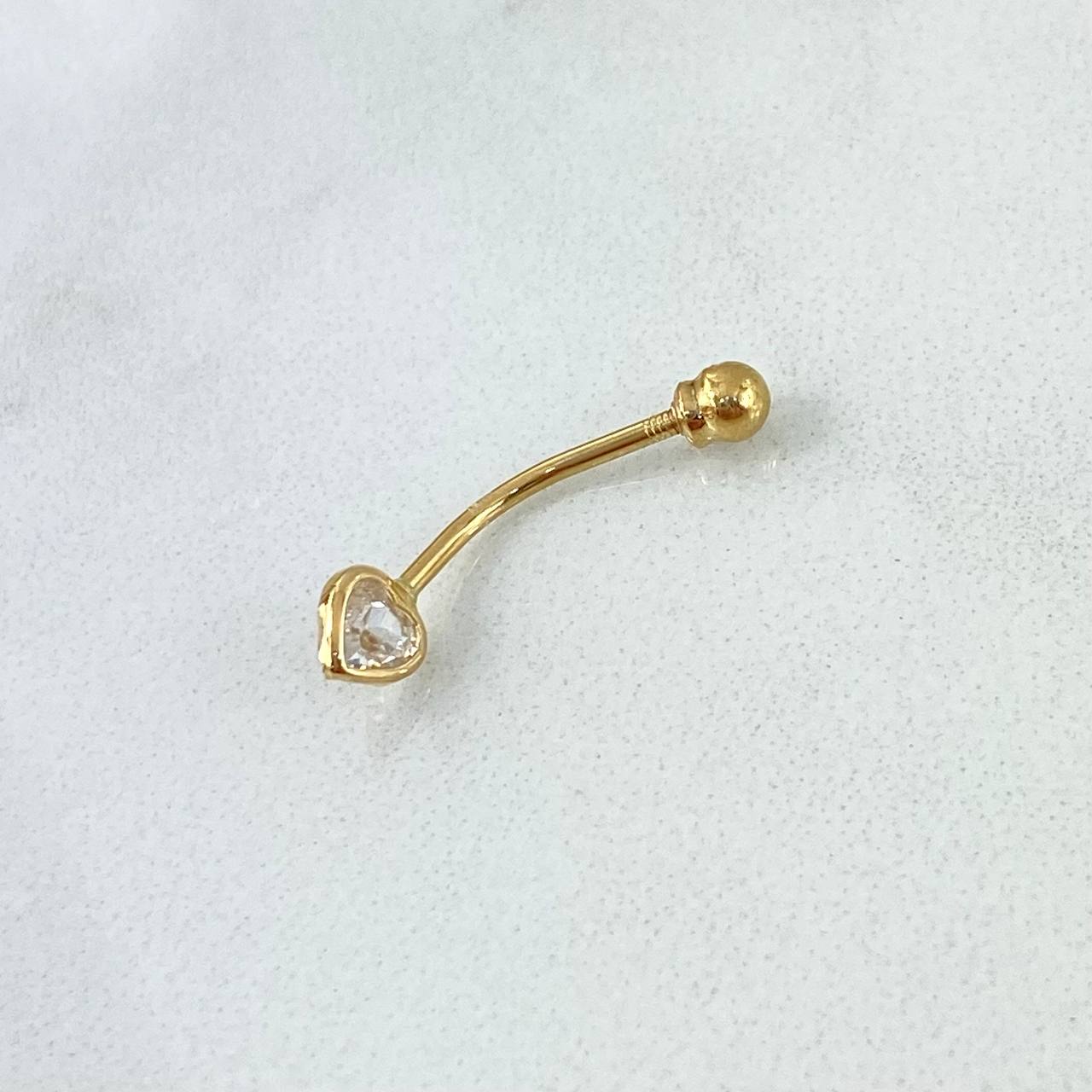 Piercing Corazón Bisel Ombligo 0.4gr / 2cm / Circon Blanco Oro Amarillo (Joya)