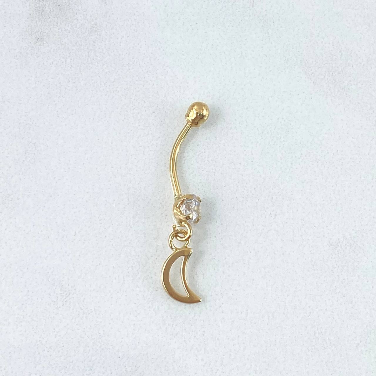 Piercing Luna Colgante Ombligo 0.6gr / 3cm / Circon Blanco Oro Amarillo (Joya)