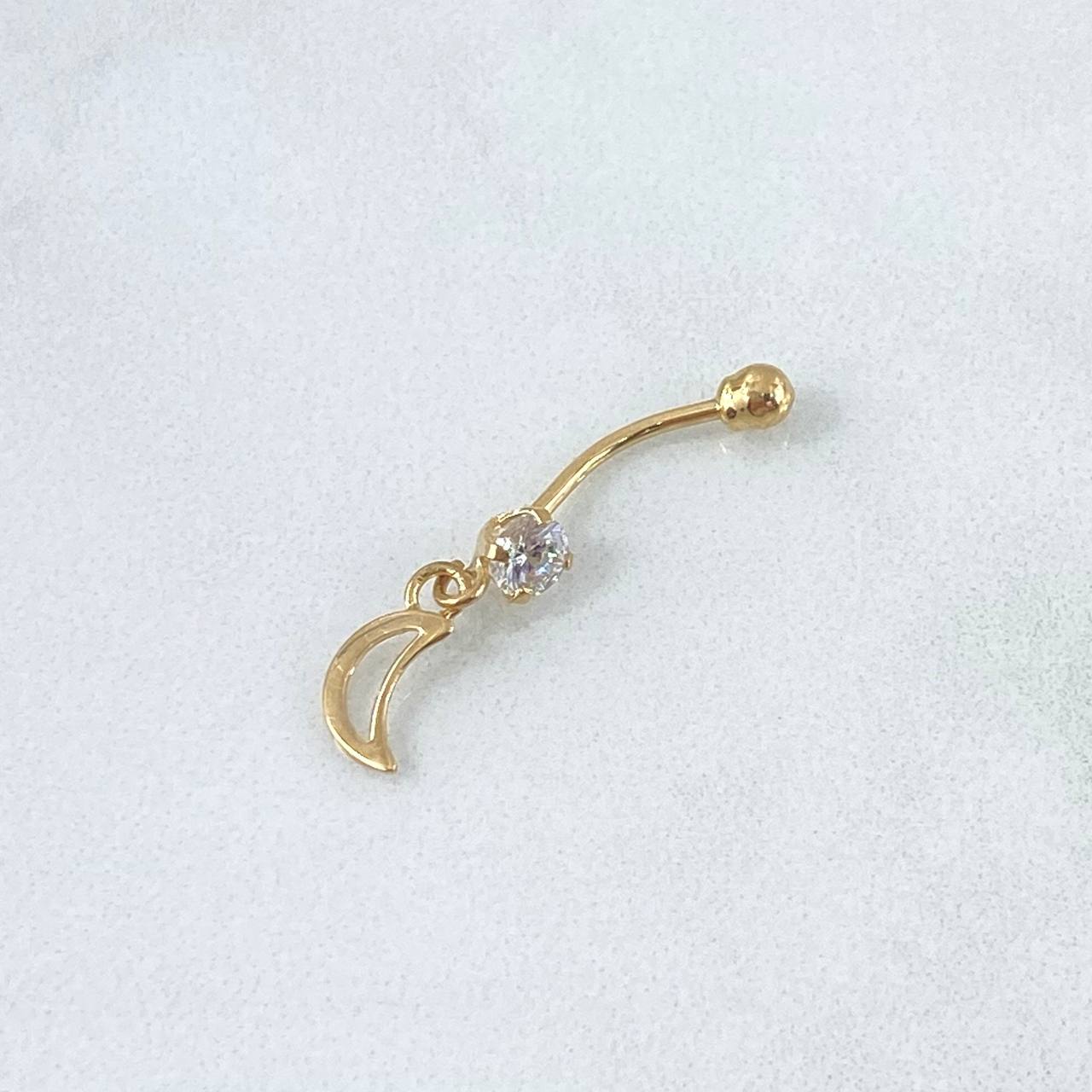 Piercing Luna Colgante Ombligo 0.6gr / 3cm / Circon Blanco Oro Amarillo (Joya)