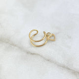 Piercing Earcuff Simulador Doble Linea Corazón Colgante 0.8gr / 1.1cm / Oro Amarillo (Joya)