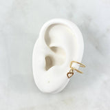 Piercing Earcuff Simulador Doble Linea Corazón Colgante 0.8gr / 1.1cm / Oro Amarillo (Joya)