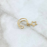 Piercing Earcuff Simulador Doble Linea Estrella Colgante 0.85gr / 1.1cm / Oro Amarillo (Joya)