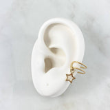 Piercing Earcuff Simulador Doble Linea Estrella Colgante 0.85gr / 1.1cm / Oro Amarillo (Joya)