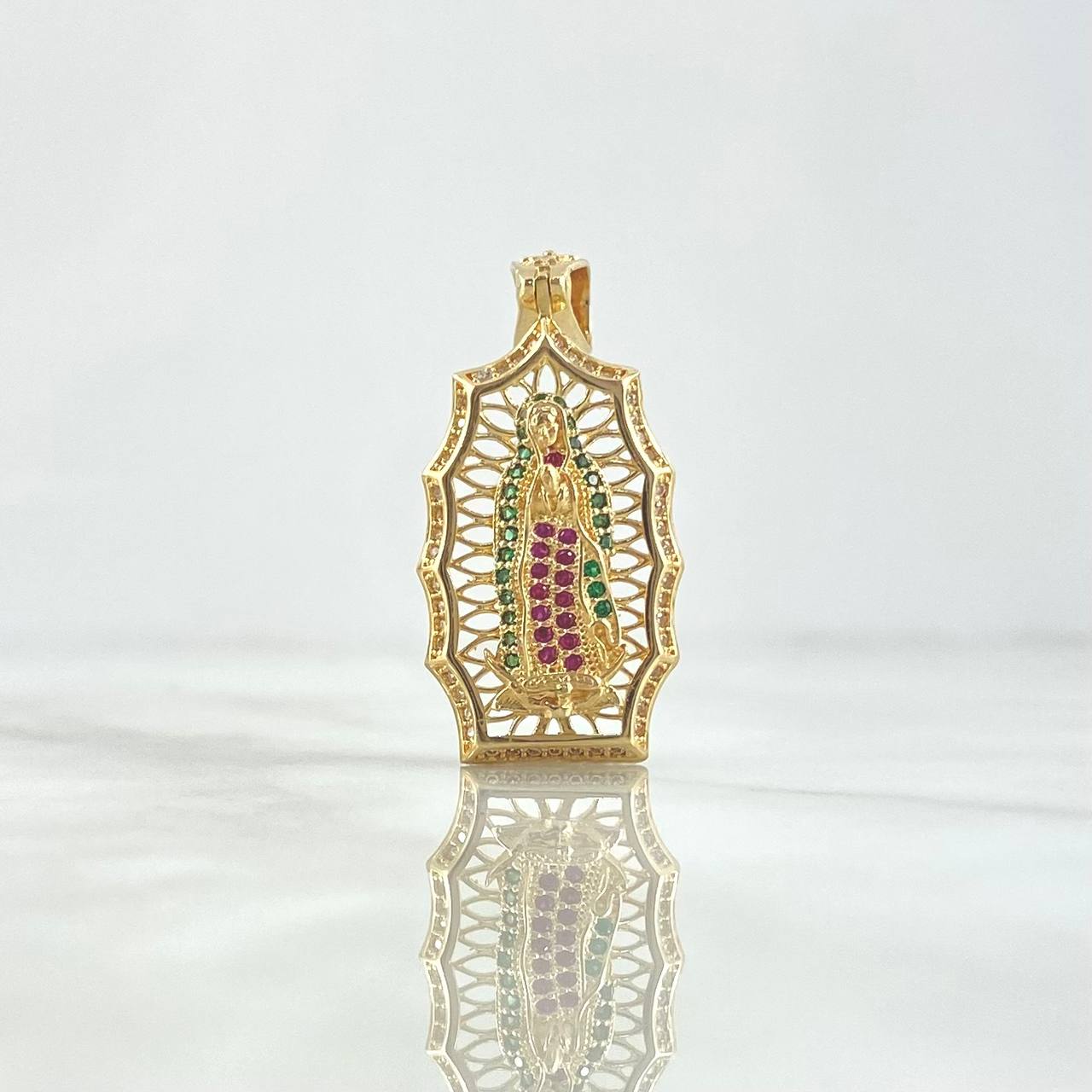 Dije Virgen Guadalupe 4.95gr / 3.7cm / Circones Blancos Verdes Y Fucsias Oro Amarillo ©