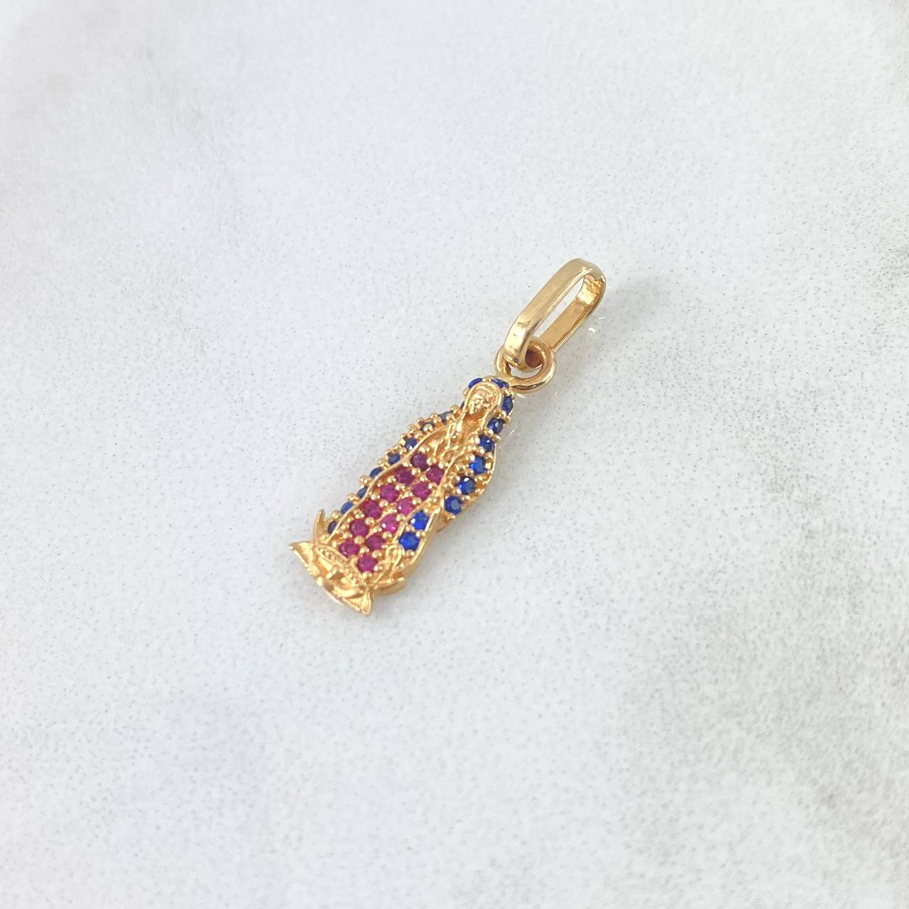 Dije Virgen Guadalupe 1.75gr / 2.8cm / Silueta Circones Azules Fucsias Oro Amarillo