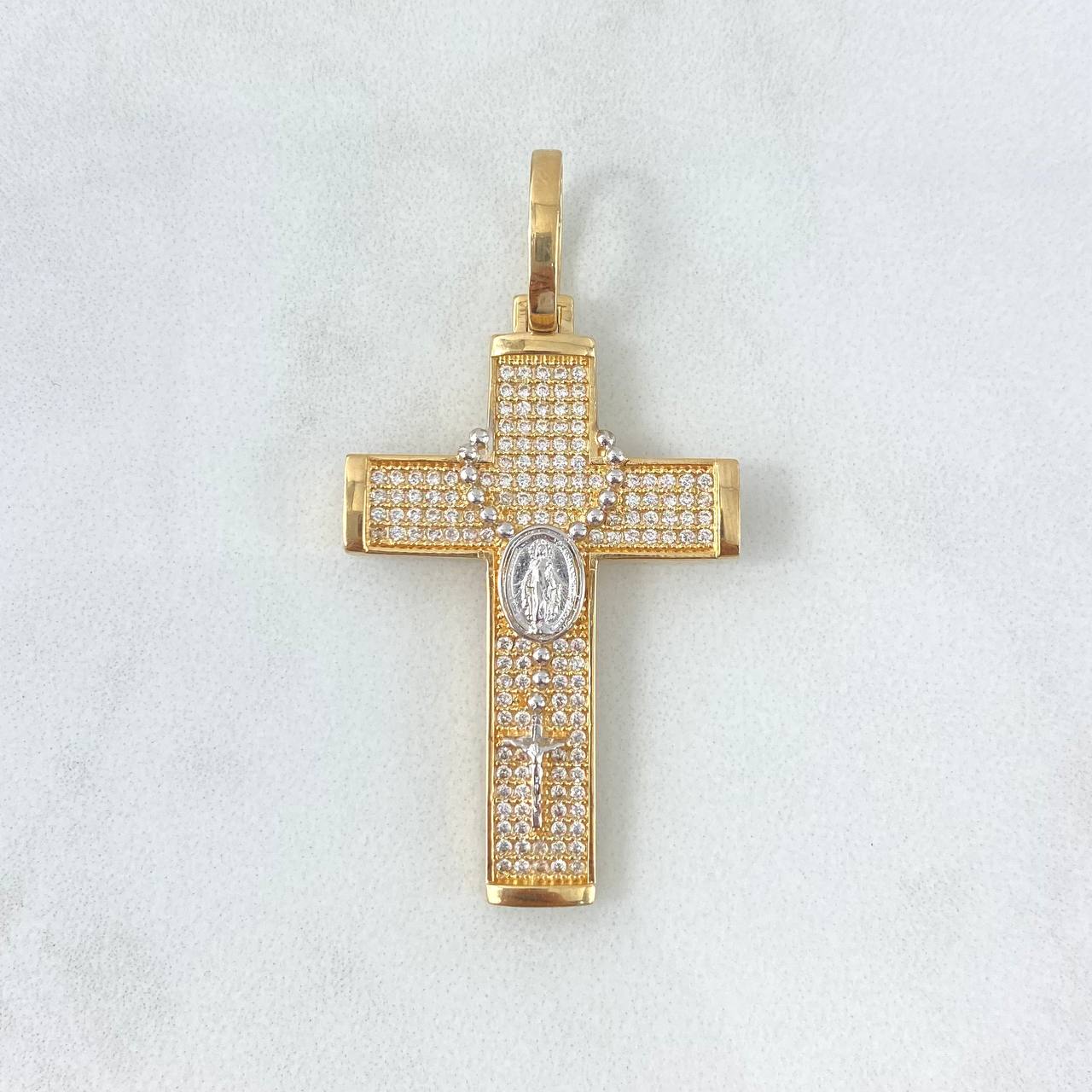 Dije Cruz Cristo 6.45gr / 4.8cm / Denario Circones Blancos Dos Oros Amarillo Blanco