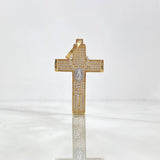 Dije Cruz Cristo 6.45gr / 4.8cm / Denario Circones Blancos Dos Oros Amarillo Blanco