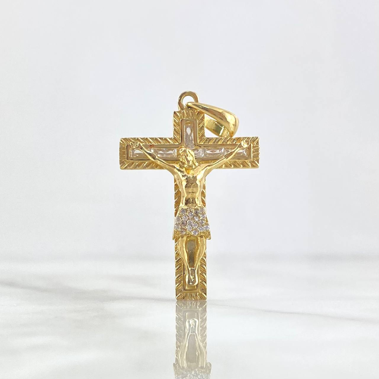 Dije Cruz Cristo 8.85gr / 4.4cm / Texturizado Circones Blancos Oro Amarillo