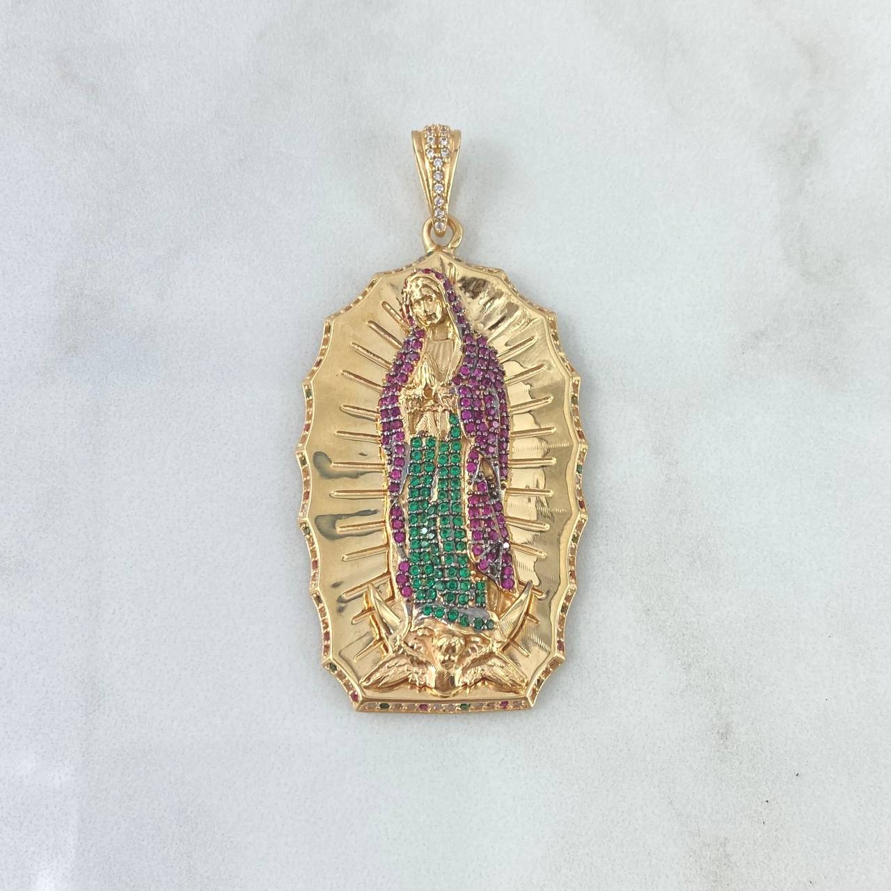 Dije Virgen Guadalupe 16.35gr / 6.1cm / Circones Blancos Fucsias Y Verdes Oro Amarillo ©