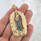 Dije Virgen Guadalupe 16.35gr / 6.1cm / Circones Blancos Fucsias Y Verdes Oro Amarillo ©