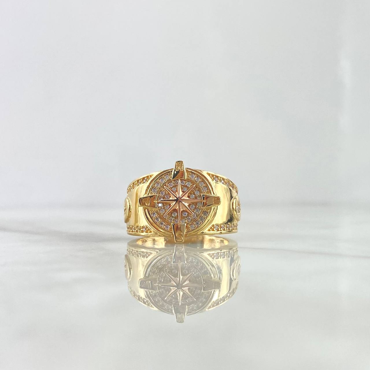 Anillo Sello Brujula 10.6gr / T8 / Circones Blancos Dos Oros Amarillo Rosa