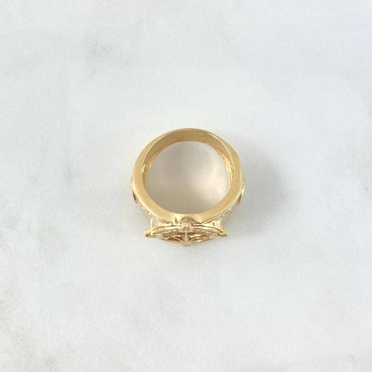 Anillo Sello Brujula 10.3gr / T8 / Circones Blancos Oro Amarillo