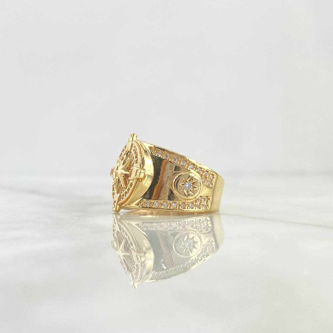 Anillo Sello Brujula 10.3gr / T8 / Circones Blancos Oro Amarillo