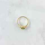 Anillo Flor En Aro 2.4gr / T6 1/4 / Circones Blancos Y Verdes Oro Amarillo