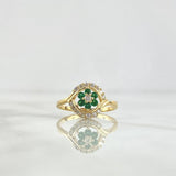 Anillo Flor En Aro 2.4gr / T6 1/4 / Circones Blancos Y Verdes Oro Amarillo