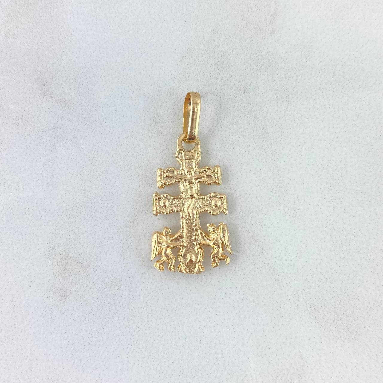 Dije Cruz de Caravaca 2.3gr / 2.6cm / Texturizada Oro Amarillo